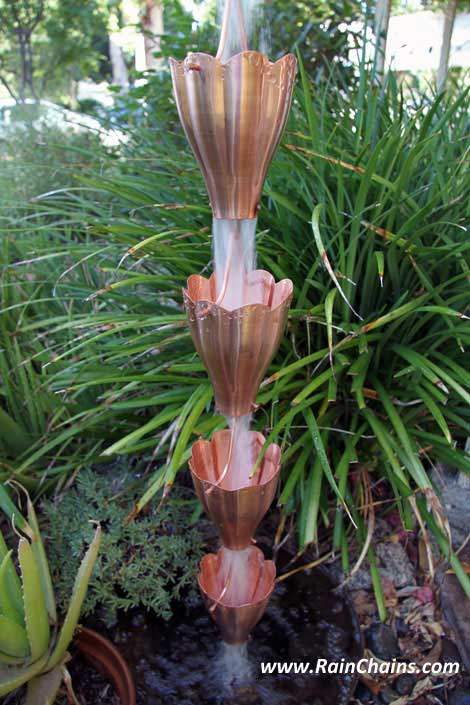 Copper Scallop Cup Rain Chain