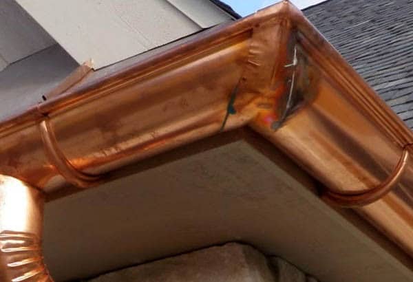 custom copper gutter and mitre