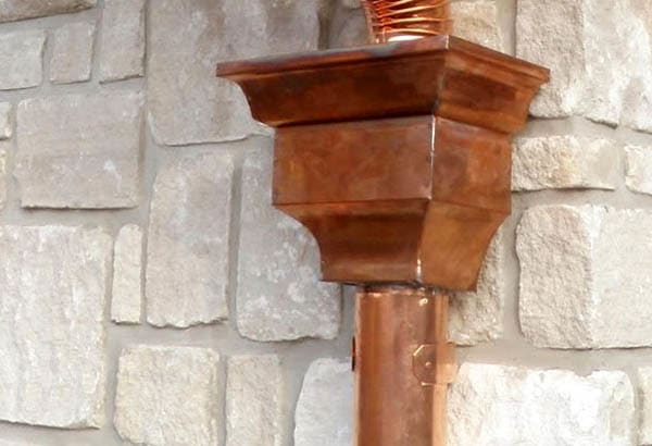 copper leader head with copper downspout