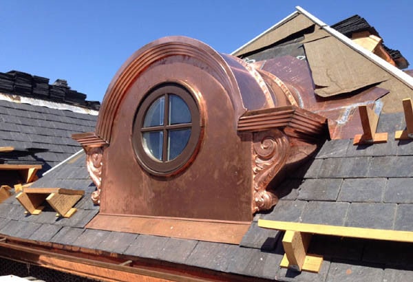 custom fabricated copper dormer installed