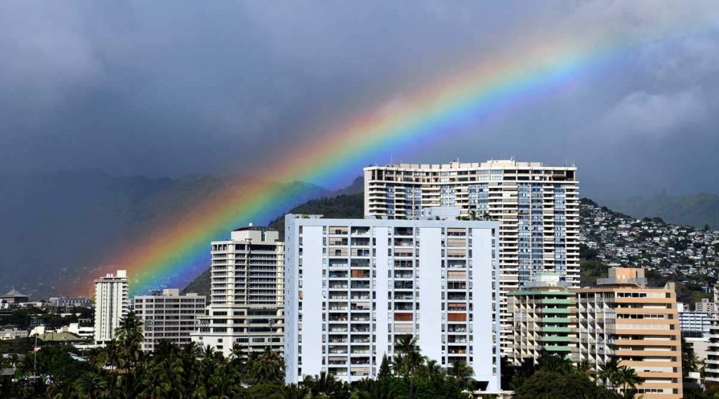 rainbow over honolulu hawaii