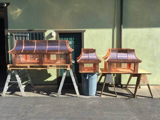 standing seam copper chimney caps in various sizes