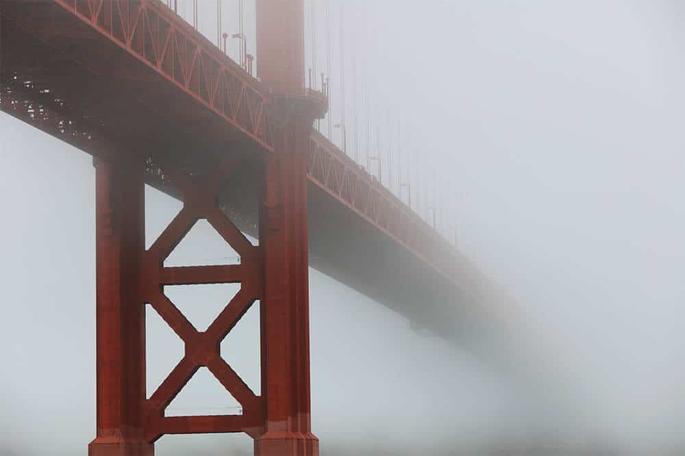 golden gate bridge san francisco bay shrouded in fog