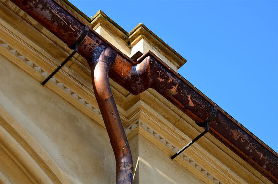 copper gutter system on coastal california home
